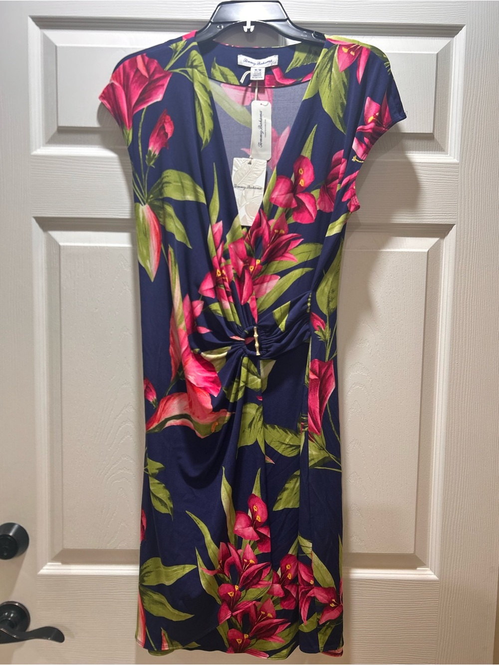Tommy Bahama Navy Floral Twist-Front Midi Dress